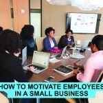 Illustration showing key ways to motivate small business employees: communication, goals, recognition, flexibility, and growth.